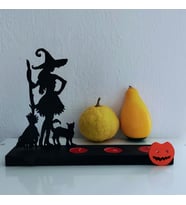 Woodensea Halloween Cadılar Bayramı Tatlı Cadı Kedi Süpürgesi Bal Kabağı  Mumlu Ahşap Biblo