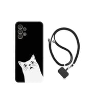 Samsung Galaxy A14 Kılıf Ipli Boyun Askılı Desenli Silikon Şaşkın Kedi 1900