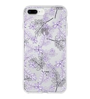 Apple iPhone 7 Plus Uyumlu Kapak Floral Lila Tasarımlı Şeffaf Silikon Kılıf