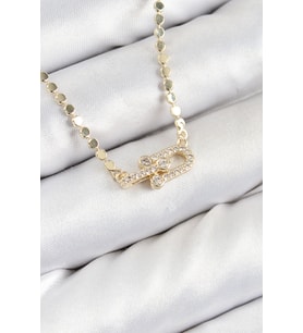 Pirinç Zirkon Taşlı Model Ezme Zincir Gold Renk Kadın Kolye TJ-BKO10393