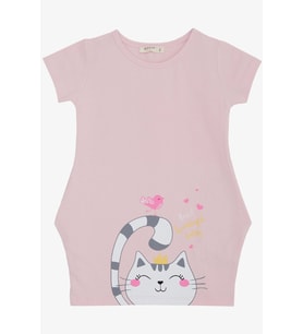 Breeze Kız Çocuk Tunik Elbise Dostluk Temalı Prenses Kedicik Baskılı 1.5-5 Yaş, Pembe