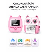 Baskı Özellikli Dijital Fotoğraf Makinesi Pembe Termal Yazıcı Çocuk Kamera