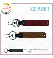 Motosiklet Tutkunlarına, İsim Plaka ve B Rh (+) Kan Grubu Yazılı Deri x2 Anahtarlık, Kahve-Bordo-Ysl