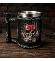 Toptan Kuru Kafa Motorcu Tasarımlı Metal Kupa Bardak