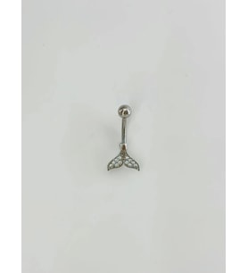 Rodyum Zirkon Taşlı Bar Top: Çelik Göbek - Pg0146