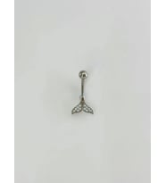Rodyum Zirkon Taşlı Bar Top: Çelik Göbek - Pg0146