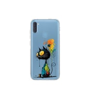 Samsung Galaxy M11 ile Uyumlu Splash Kedi Tasarımlı Şeffaf Silikon Kılıf