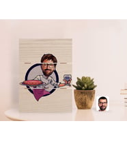 BK Gift Kişiye Özel Erkek Garson Karikatürlü Otantik Masaüstü Ahşap Palet Çerçeve-1 (Beyaz)