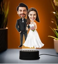 Doğum Günü Hediyesi,Sevgiliye Hediye, Kişiye Özel Fotoğraflı Gelin Damat Karikatür 3D Led Lamba (Beyaz)