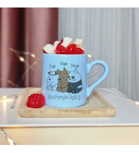 Wee Bears Tasarımlı Kişiye Özel Mavi Türk Kahvesi Fincanı