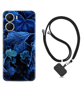 Vivo Y16 Kılıf Silikon Boyun Askılı İpli Desenli Silikon Blue Foid 1628