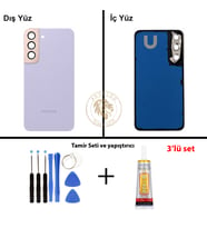 Samsung S22 Menekşe Arka Pil Kapağı Batarya Kapağı Lazer Kesim + Yapıştırıcı ve Vida Seti