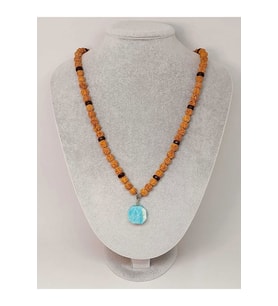 Amazonit Taşlı Rudraksha Tohum Kolye Dolama Bileklik 8mm (49738)