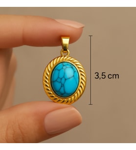 Çelik Oval Turkuaz Kolye Ucu – Vintage Stil- Ürün defolu