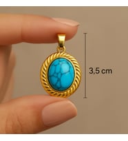 Çelik Oval Turkuaz Kolye Ucu – Vintage Stil- Ürün defolu