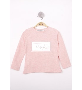 Toontoy Kız Çocuk Think Varaklı T-Shirt (Pembe Melanj)