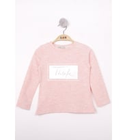 Toontoy Kız Çocuk Think Varaklı T-Shirt (Pembe Melanj)