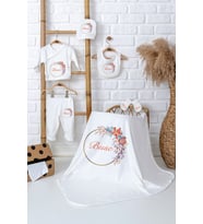 Pia Baby Premium %100 Pamuk İsim Baskılı Battaniyeli Zıbın Set Yenidoğan Kız Bebek Hediyelik 5031-04 (Ekru)