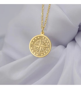 Kişiye Özel 925 Ayar Gümüş Tasarım Pusula Kolye (Gold)