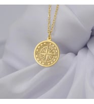 Kişiye Özel 925 Ayar Gümüş Tasarım Pusula Kolye (Gold)