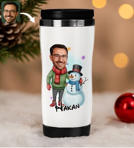 BK Gift Kişiye Özel Erkek Yılbaşı Karikatürlü Çelik Termos Bardak - 14, Yılbaşı Hediyesi, Yeni Yıl Hediyesi