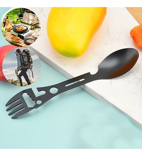 2'li Paket Taktiksel Spork Kaşık Çatal - 5 Fonksiyonlu - Paslanmaz Çelik