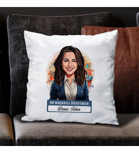 Kişiye Özel Hediye Karikatürlü En İyi Kadın Öğretmen Yastık