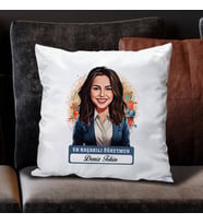 Kişiye Özel Hediye Karikatürlü En İyi Kadın Öğretmen Yastık