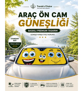Emoji Desenli Araç Ön Cam Güneşliği 135x65 cm Katlanabilir Oto Güneşlik UV Koruyucu