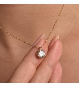 14 Ayar Altın Kaplama  Zarif Tektaş Gümüş Kolye - 8 mm - CNS00644
