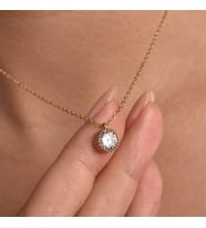 14 Ayar Altın Kaplama  Zarif Tektaş Gümüş Kolye - 8 mm - CNS00644