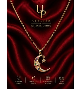 Up Atelier 925 Ayar Gümüş İthal Zincirli Ay Yıldızlı Model 40-45cm Ayarlanabilir
