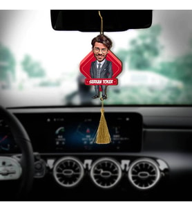 Yakışıklı Takım Elbiseli Adam Karikatürlü Ahşap Dikiz Ayna Araba Süsü