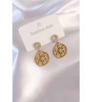 Çelik Gold Renk Çiçek Figür Zirkon Taş Detay Kadın Küpe