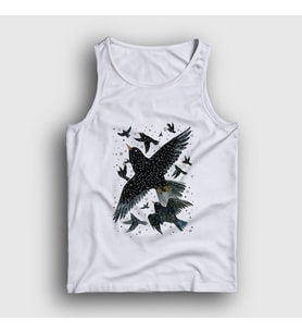Presmono Unisex Beyaz Herd Of Birds Kuş Karga Atlet 321363tt