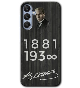 Galaxy A25 Kılıf HD Desen Baskılı Kılıf - Atatürk Ahşap İmza