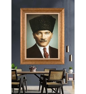 Altın Varaklı Çerçeveli Paspartulu Atatürk Tablo DC1279 (Gold)