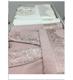 Fieta Unisex Pudra Krem Jakarlı 6 Parça Bornoz Seti 537