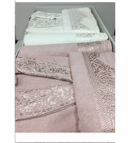 Fieta Unisex Pudra Krem Jakarlı 6 Parça Bornoz Seti 537