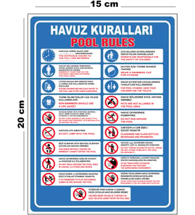 Metal Havuz Kuralları 15cm x 20cm Uyarı Levhası Yönlendirme Tabelası