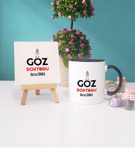Göz Doktoru Kupa Bardak Siyah Dekoratif Taş Baskı