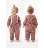 Dantel Detaylı Çiçek Desenli Müslin Kız Bebek Üst ve Pantolon İkili Set Takım Babyhola 2009 (Bordo)