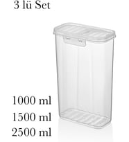Plastik Saklama Kabı 3'lü Set, 1000-1500-2500 ml, 2 Açılır Kapaklı Bpa İçermez Şeffaf Bakliyat Kuru Gıda