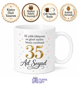 İsimli Kupa 35 Yaş Doğum Günü Baskılı Hediye Bardak Özel Tasarım
