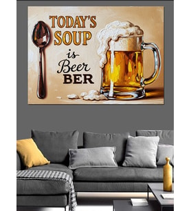 Bira Ve Kaşık "Today'S Soup Beer" Dekoratif Kanvas - Mdf Ahşap Tablo