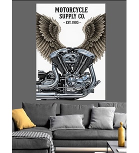 Kanatlı Motosiklet Motoru Çizimi Dekoratif Kanvas - Mdf Ahşap Tablo
