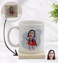 BK Gift Kişiye Özel Süper Anne Karikatürlü Beyaz Kupa Bardak ve Ahşap Bardak Altlığı Hediye Seti - Model 1