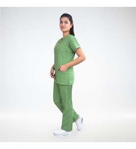 Unisex Fıstık Yeşili Terikoton Scrubs Doktor Hemşire Alt Üst Takım