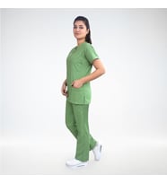 Unisex Fıstık Yeşili Terikoton Scrubs Doktor Hemşire Alt Üst Takım