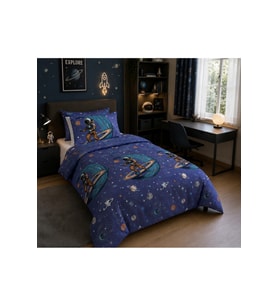 Astronot Uzay Desenli Tek Kişilik Nevresim 160x220, Lastikli Çarşaflı 120x200, Genç&Çocuk Nevresim Takımı